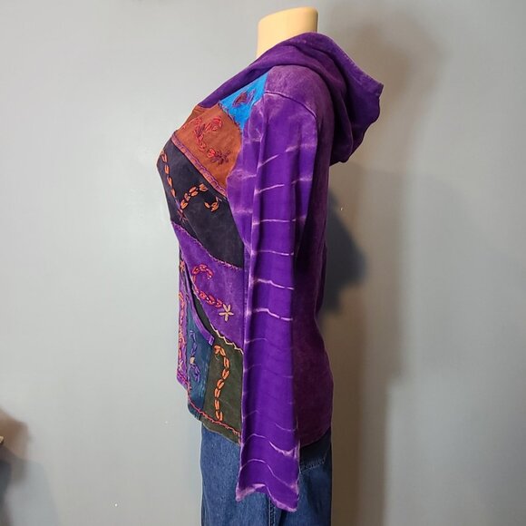 Y2K Patchwork Embroidered Daydream Jacket Hoodie Greater Good New Size Small - Picture 5 of 13